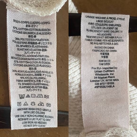 Free People Alpine Cuff Sleeve Thermal Henley Waffle Knit Sz Medium Cream Black - Picture 6 of 7